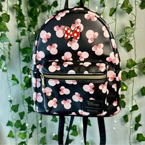 Loungefly Minnie Mouse Bow Backpack - Black and Pink